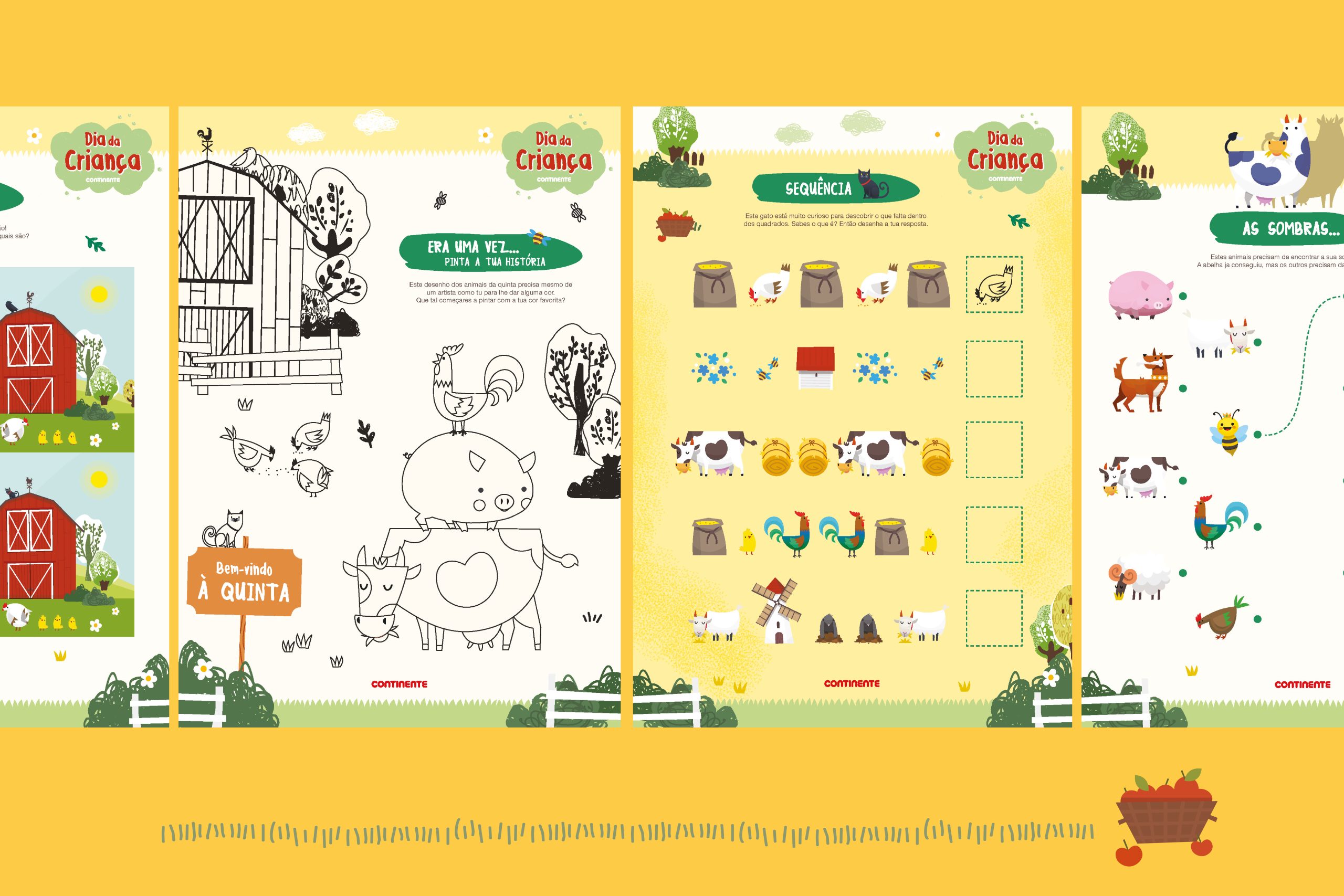 Activity book pages with coloring illustrations and observation games, encouraging creativity and learning.