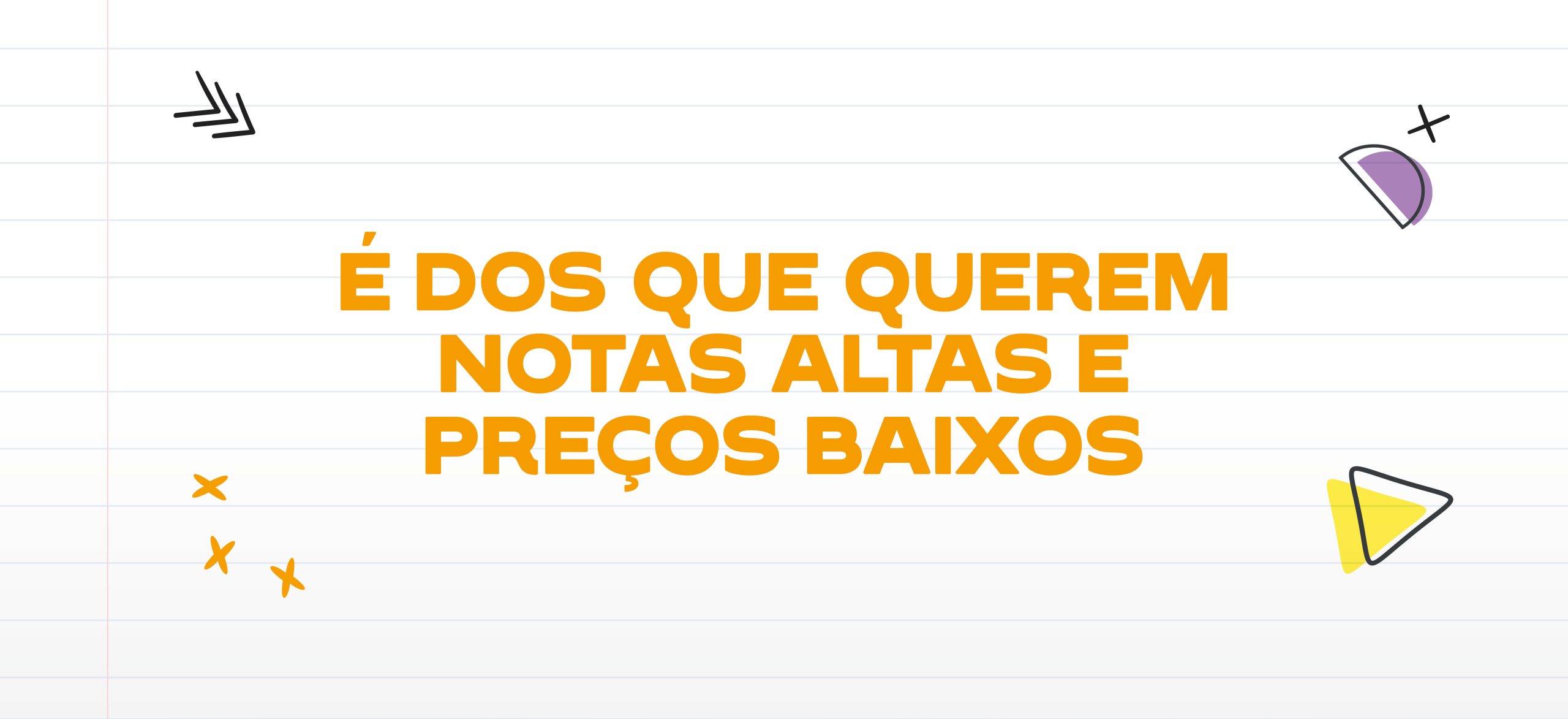 Graphic message “For those who want high grades and low prices” on ruled background with school-themed icons.