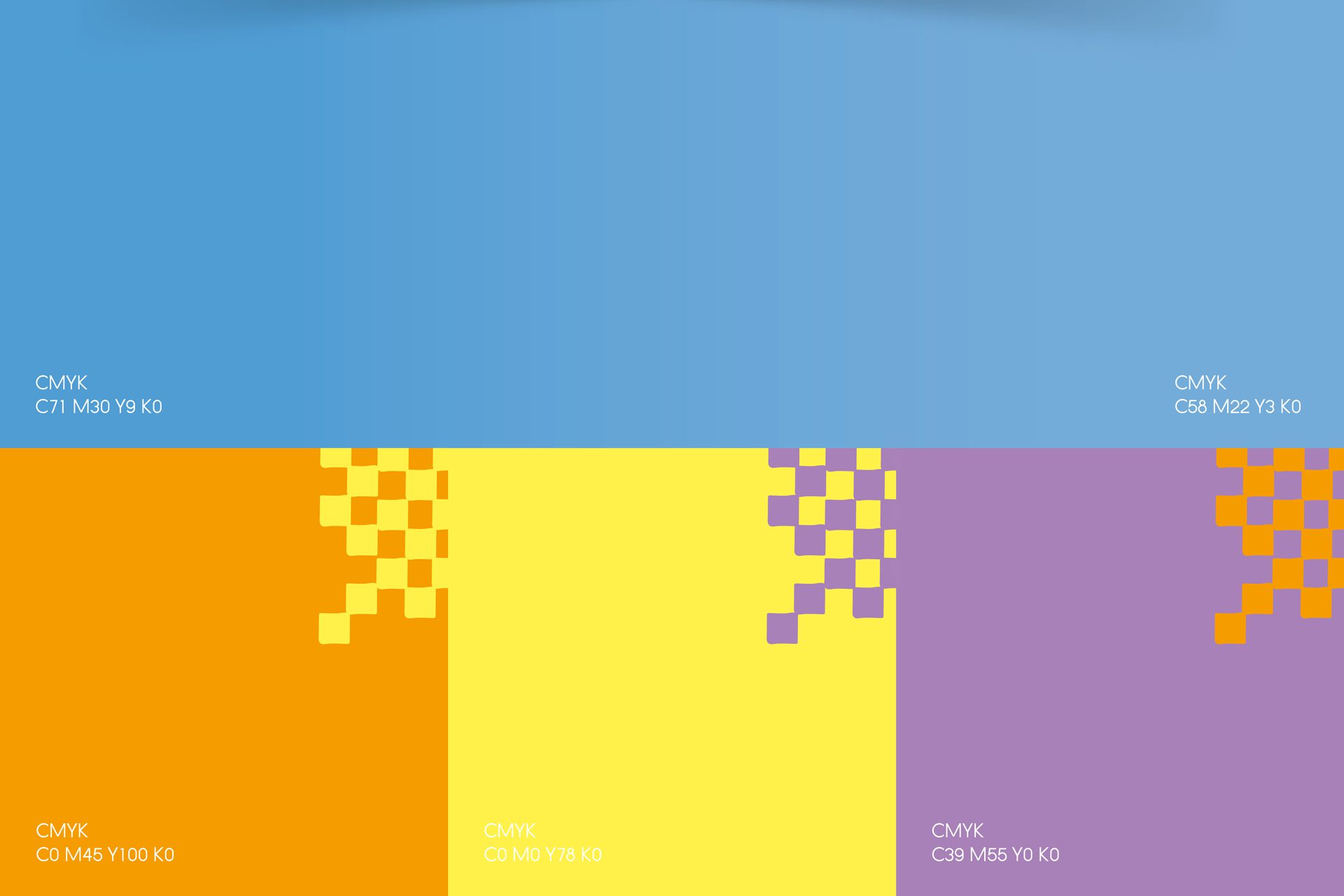 Project color palette featuring primary tones and strong contrasts, reinforcing the design’s visual energy.